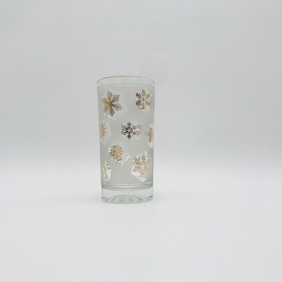 Rare Gold Snowflake Frosted Glass Tumbler Continental Can Company MCM Vintage - Picture 4 of 6